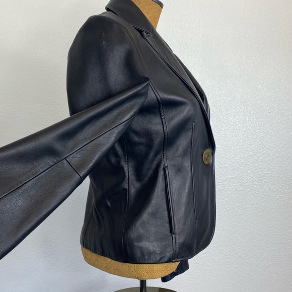 Nine West 90’s Y2K Vintage Classic Buttery Soft Leather Jacket M Brass Button - Picture 5 of 13
